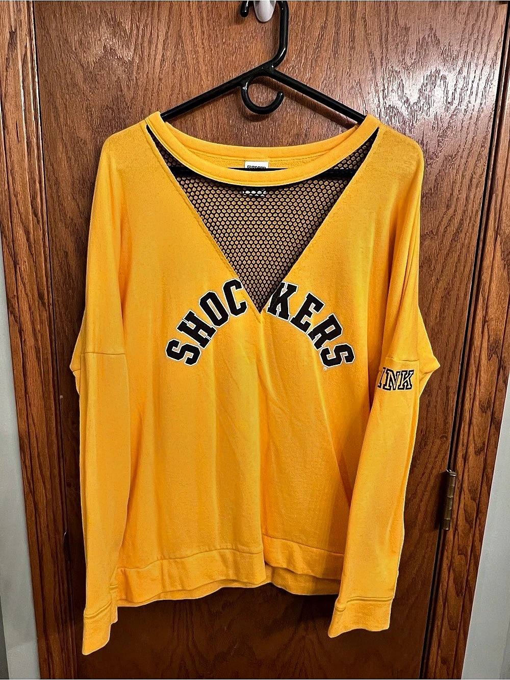 PINK Long Sleeve Mesh Neck Top in Yellow Size Large Like New